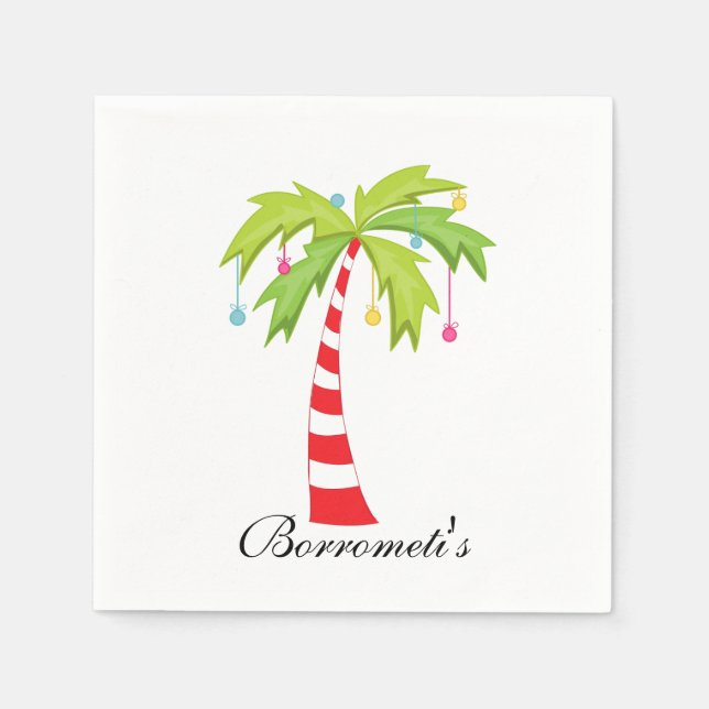 Island Christmas Palm Tree Cocktail Napkin (Front)
