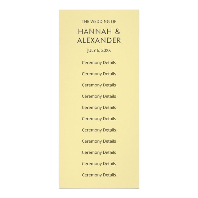 Island Citrus Yellow Wedding Program Rack Card (Front)