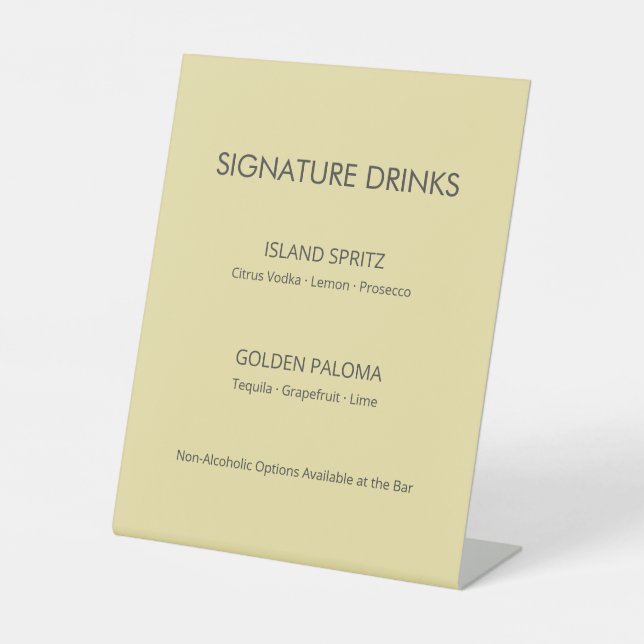 Island Citrus Yellow Wedding Signature Drinks Sign (Front)