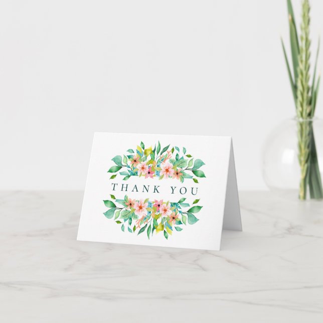 Island Coral Floral Wedding Photo Thank You Card (Front)