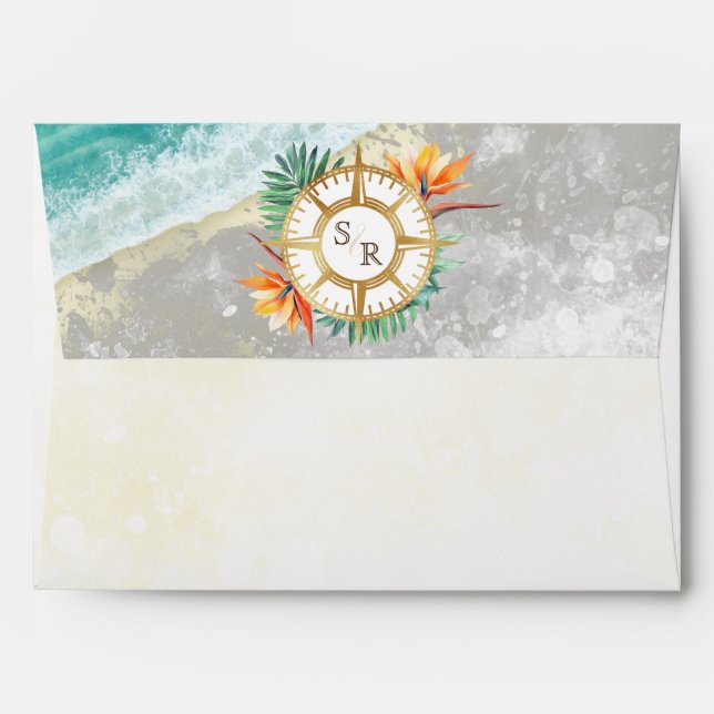 Island Destination Wedding Passport Gold World Map Envelope (Back (Top Flap))