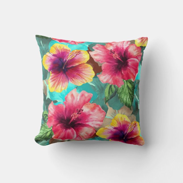 Island Elegance: Hibiscus Pattern Design Cushion (Front)