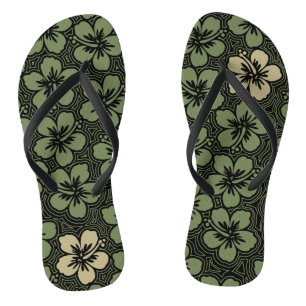Island Floral Hawaiian Accent Hibiscus Pinstriped Jandals