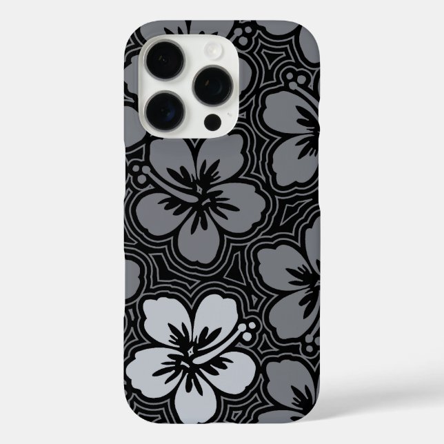 Island Floral Hawaiian Hibiscus Pinstriped Grey Case-Mate iPhone Case (Back)
