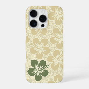 Island Floral Hawaiian Hibiscus Pinstriped Khaki iPhone 16 Pro Case