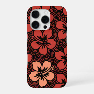 Island Floral Hawaiian Red Hibiscus Pinstriped iPhone 16 Pro Case