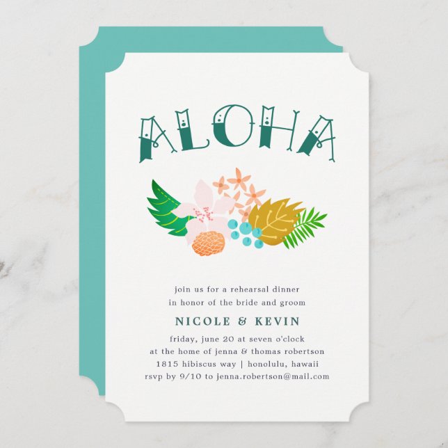 Island Flowers | Aloha Rehearsal Dinner Invitation (Front/Back)