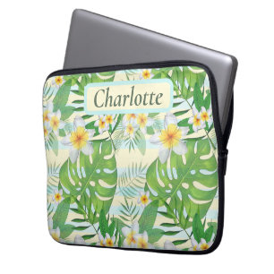 Island Flowers and Monstera Leaves Personalised Laptop Sleeve