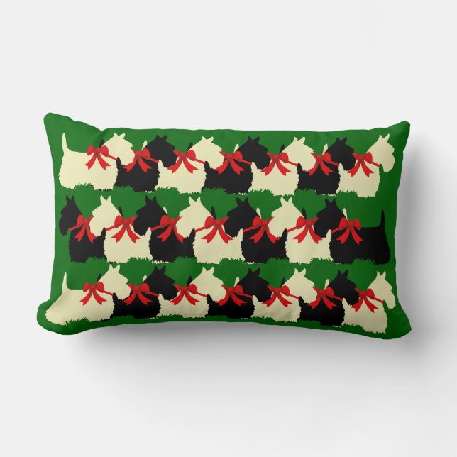 Island green Plaid print Scottish Terrier dog Lumbar Cushion (Front)