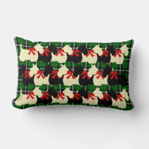 Island green Plaid print Scottish Terrier dog Lumbar Cushion