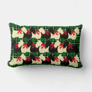 Island green Plaid print Scottish Terrier dog Lumbar Cushion