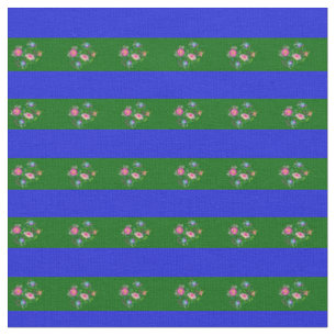 Island green, Royal blue folk flower stripe Fabric