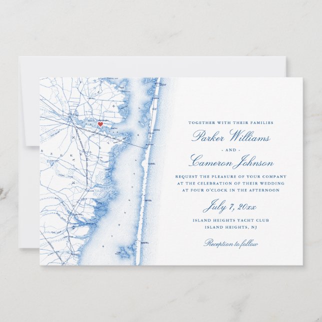 Island Heights New Jersey Map Elegant Navy Wedding Invitation (Front)