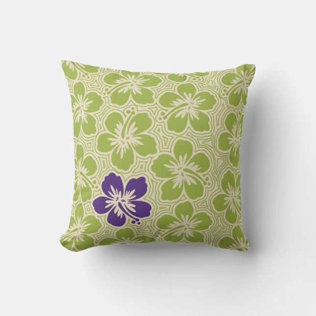 Island Hibiscus Hawaiian Reversible Square Pillow (Front)