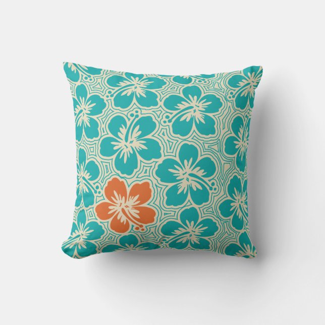 Island Hibiscus Hawaiian Reversible Square Pillow (Front)
