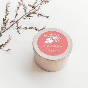 Island Hibiscus Wedding Classic Round Sticker