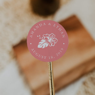 Island Hibiscus Wedding Favour Classic Round Sticker