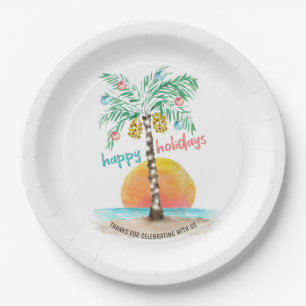 Island Holiday Tropical Beach Palm Christmas Paper Plate