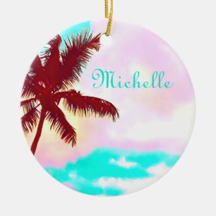 Island life tropical palm trees ceramic tree decoration