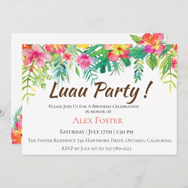 Island Luau Birthday Party Invitation (Front/Back)