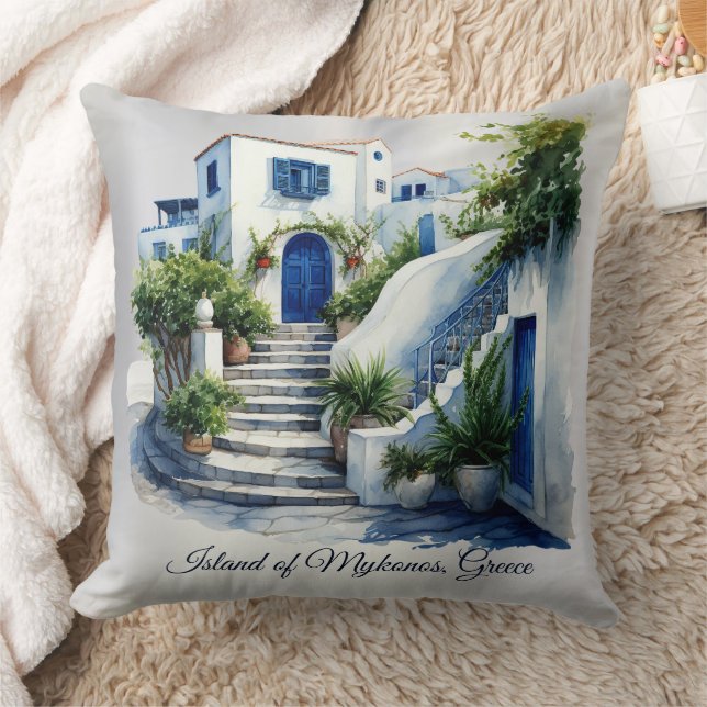 Island of Mykonos, Greece Throw Pillow (Blanket)