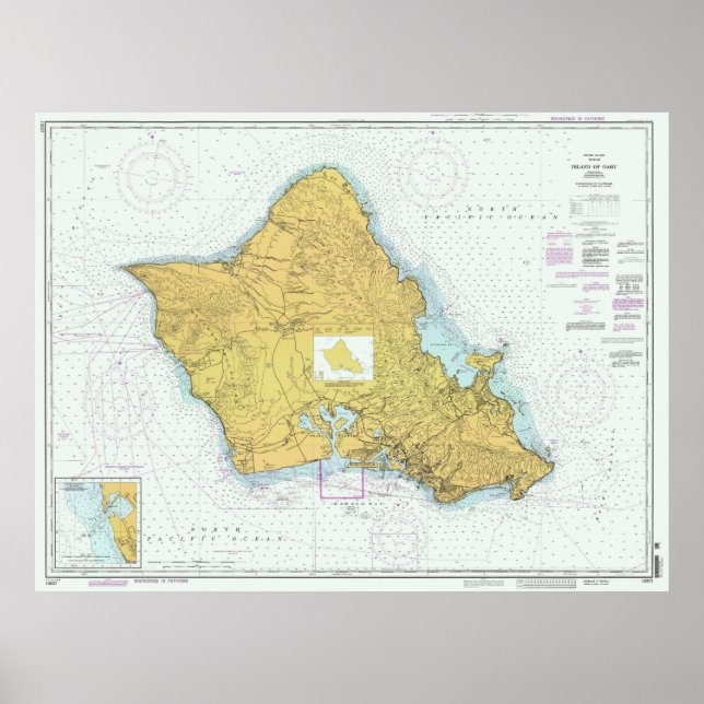 Island of Oahu Hawaii Map (1996) Poster (Front)