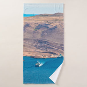 Island of Pag stone desert and ferry port view, Da Bath Towel