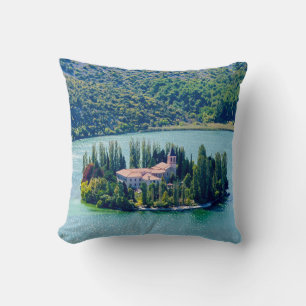 Island of Visovac monastery in Krka NP - Croatia Cushion