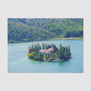 Island of Visovac monastery in Krka NP - Croatia Tissue Paper