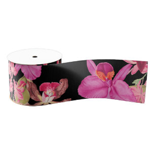 Island Orchid Floral Flowers Tropical Ribbon Grosgrain Ribbon