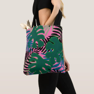 Island Palm Green Pink Black tote big bag Tropical