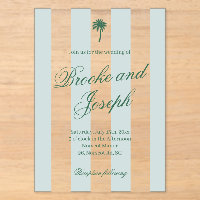 Island Palm Stripe Cabana Beach Retro blue wedding