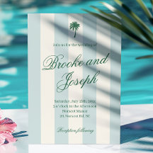 Island Palm Stripe Cabana Beach Retro blue wedding