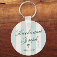 Island Palm Stripe Cabana Beach Retro blue wedding