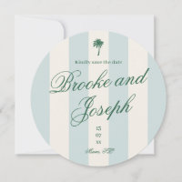 Island Palm Stripe Cabana Beach Retro blue wedding