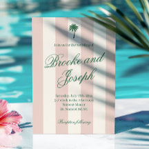 Island Palm Stripe Cabana Beach Retro pink wedding
