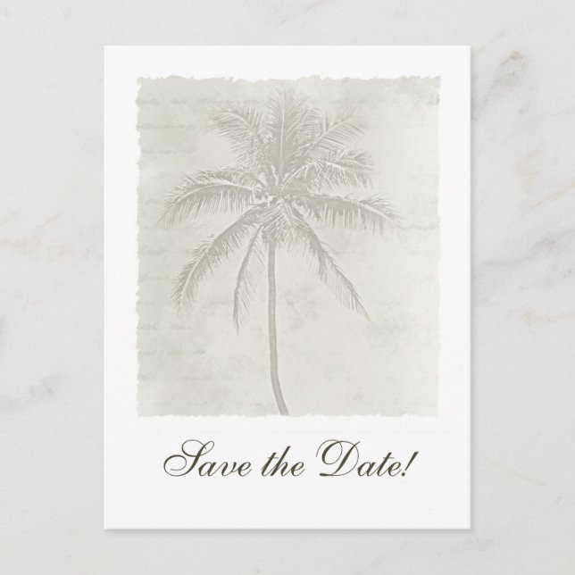 Island Palm Tree Save the Date Postcard (Front)