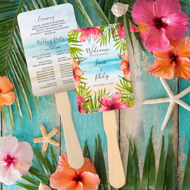 Island Paradise Beach Tropical Wedding Party Hand Fan (Creator Uploaded)