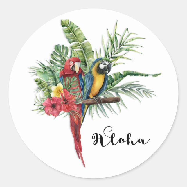 Island Paradise Birds Tropical Floral Botanical Classic Round Sticker (Front)