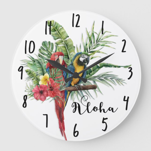 Island Paradise Birds Tropical Floral Botanical Large Clock (Front)