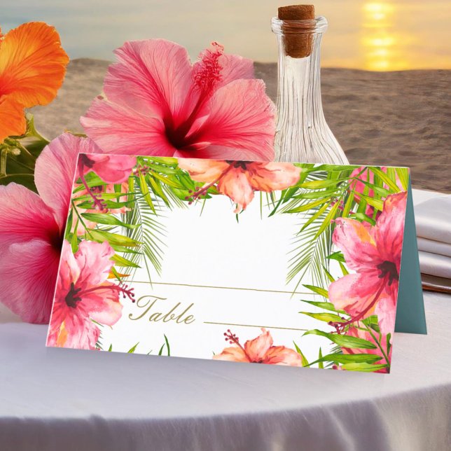 Island Paradise | Palm Tree and Flowers Wedding Place Card (Creator Uploaded)