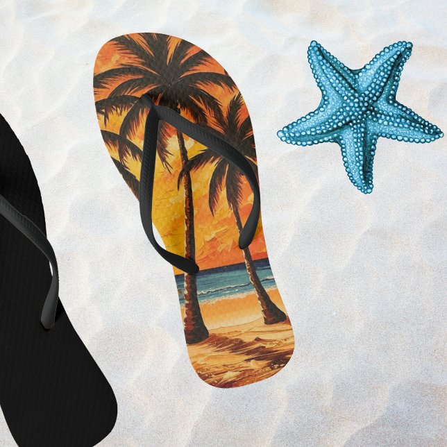 Island Paradise Palm Tree Flip Flops in Warm Sunse (Creator Uploaded)