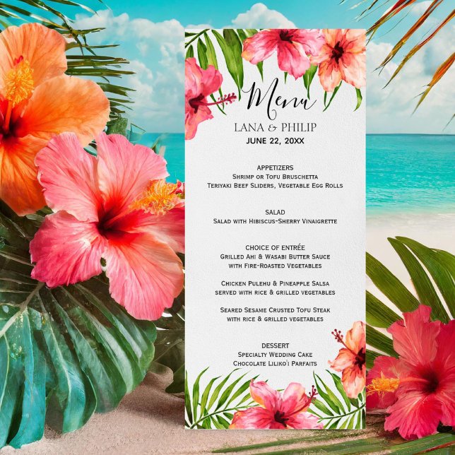 Island Paradise | Watercolor Floral Palms Wedding Menu (Creator Uploaded)