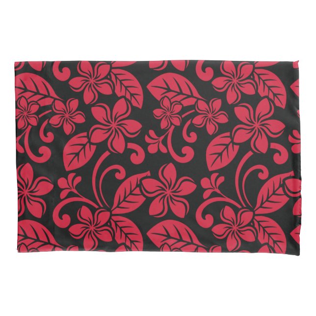 ISLAND PLUMERIA (BLACK/RED) PILLOWCASE (Front-Left)