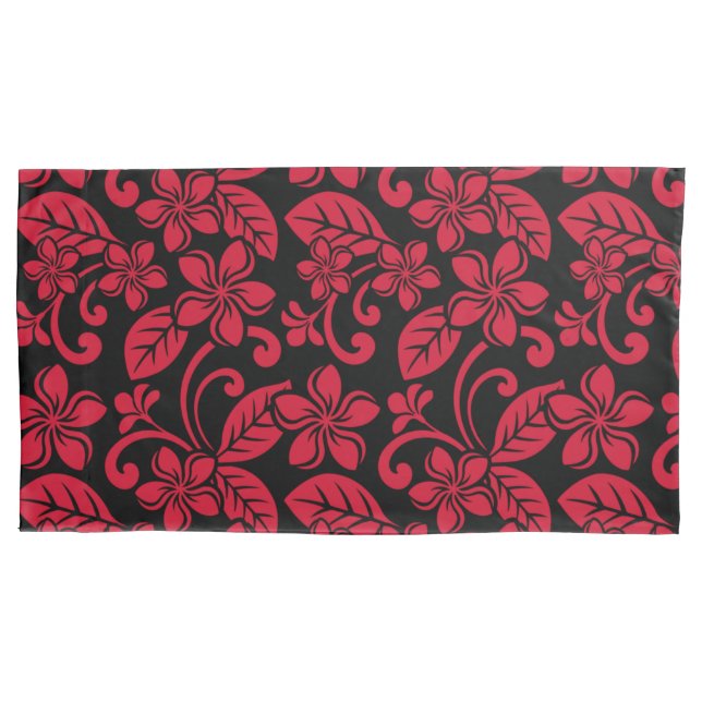 ISLAND PLUMERIA (BLACK/RED) PILLOWCASE (Front-Left)