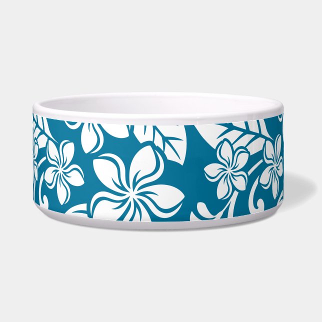 ISLAND PLUMERIA (CARIBBEAN BLUE) Ceramic Pet Bowl (Front)