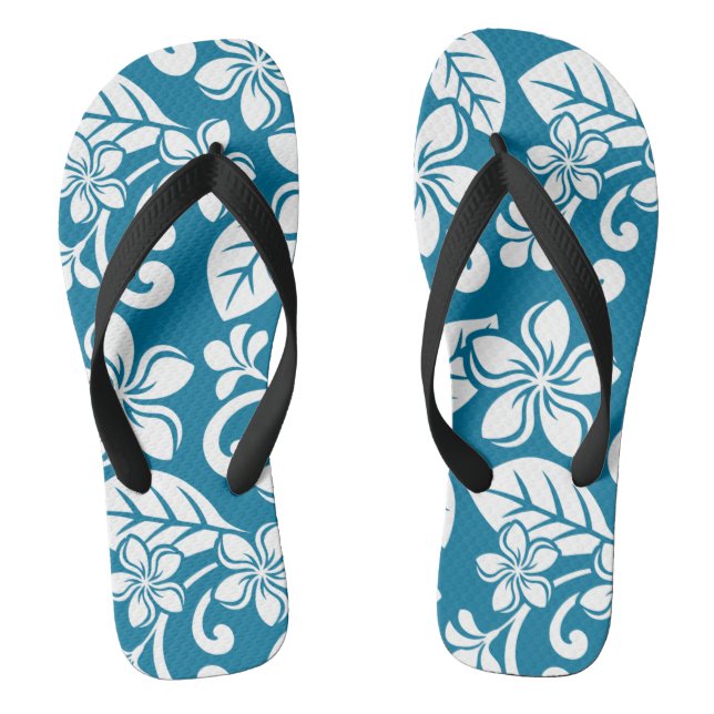 ISLAND PLUMERIA (CARIBBEAN BLUE) Flip Flops (Footbed)