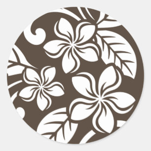 ISLAND PLUMERIA (COFFEE BROWN) CLASSIC ROUND STICKER