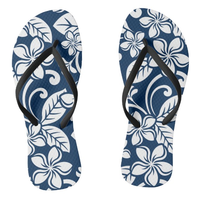 ISLAND PLUMERIA (DARK BLUE) Pair of Flip Flops (Footbed)
