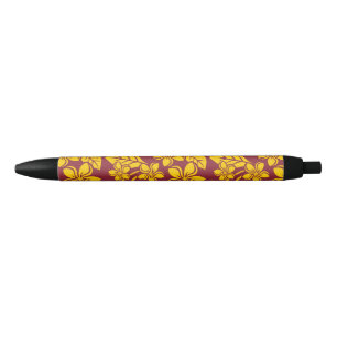 ISLAND PLUMERIA (DARK RED/GOLD) BLACK INK PEN